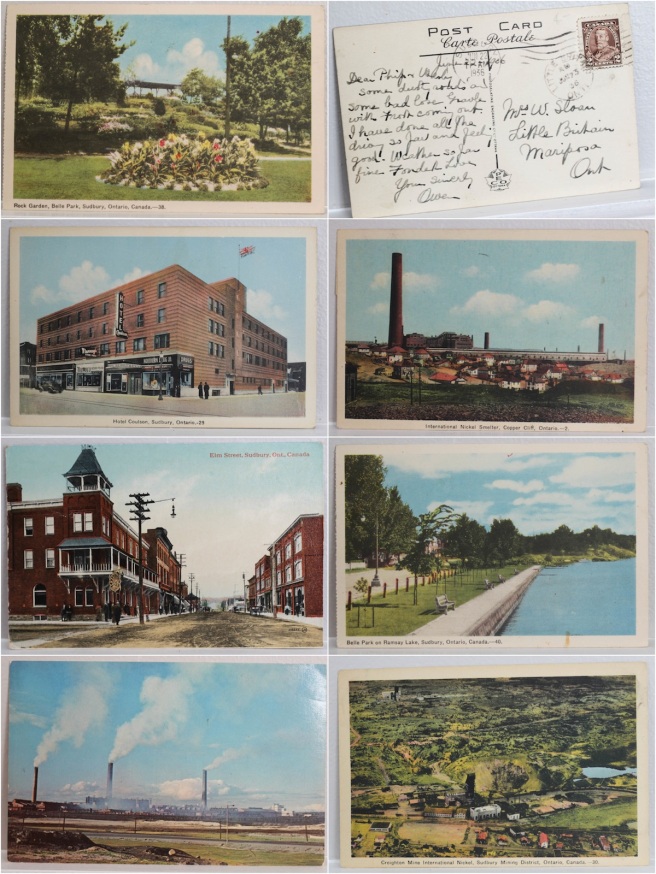 My postcards (featuring a date stamp from 1936!). Click to see a bigger version.