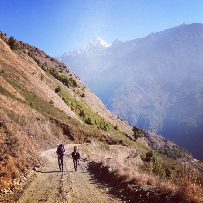 New trekking friends, Toncie and Nina, climbing, of course.